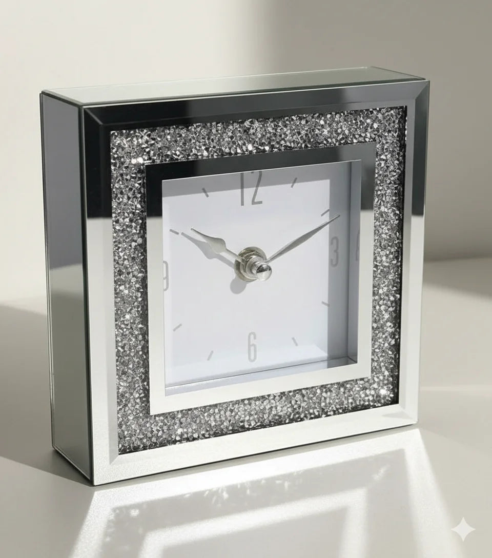 Small Square Crystal Clock – Elegant Sparkling Design for Home Décor | Sparkle Decors UK